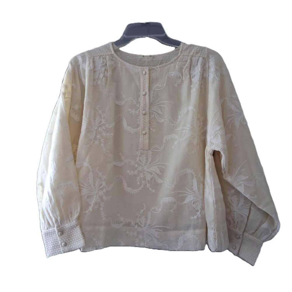 Aratta Beige with Cream Embroidered Long Sleeve Top Blouse NWT SZ M/L